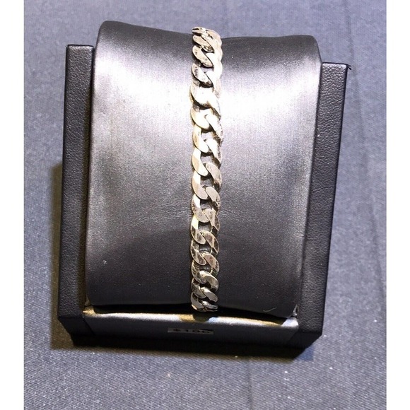 Bracelet Sterling Silver Diamond Cut CubanLink Chain Claw Clasp 925 Stamp - Picture 1 of 5
